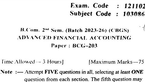BCom 2nd Semester Advanced Financial Accounting Question Paper | Bcom 2nd Sem Question Paper 2024
