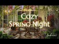 Cozy spring night in orangery asmr ambience  rain  distant thunder crickets  quiet fire books