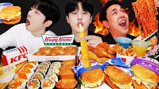 ASMR MUKBANG | FIRE NOODLES & Cheetos, Fried Chicken, burger, Cheese stick,  Convenience, KFC