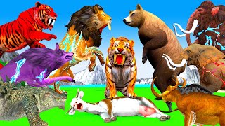 10 Giant Tiger vs Monster  Wolf Lion Mammoth Fight Bear Attack  Cartoon Bull Elephant Recuse cow