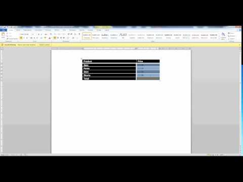 MS Word 2010 using a formula in a table