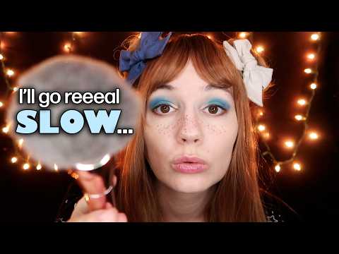 ASMR Sleepy Echo Whispers, Slow Mo Face Brushing & Hand Motions, Yawns, Scalp Massage Sounds, Music