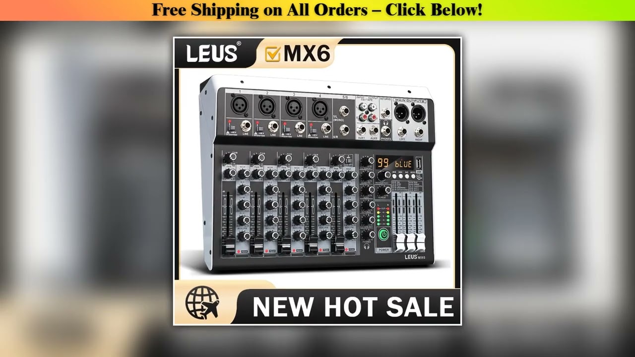 LEUS MX6 Channel 99 DSP Effect Audio Mixer Record PC 48V Phantom Power USB Sound Mixers Bluetooth