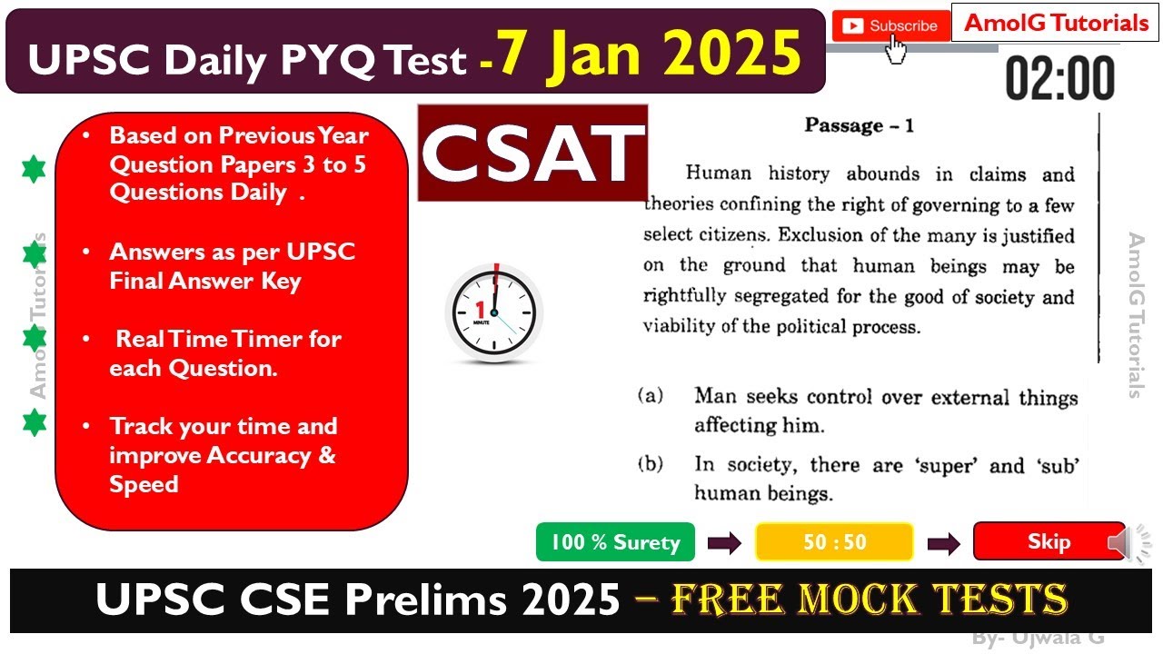 UPSC CSE Prelims 2025 | CSAT PYQ Previous Year Questions | MockTest | 7 ...
