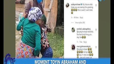 MOMENT TOYIN ABRAHAM AND MERCY JOHNSON KNEEL TO GREET HER HUSBAND