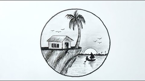 Scenery Drawing With Pencil / Circle Scenery Dawing Easy And Simple / Circle Scenery
