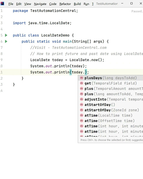 How to print future and past date using localdate in java java