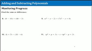 7.1 Adding and Subtracting Polynomials