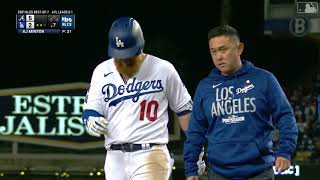 Justin Turner leaves game with leg injury: 10/20/2021 (NLCS Gamee 4)