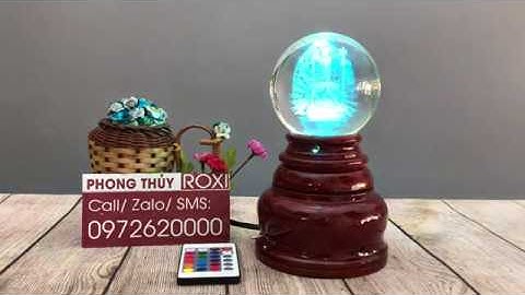 Quả Cầu Pha Lê 3D Phật Thiên Thủ Thiên Nhãn trên Đế Gỗ có đèn xoay tự động