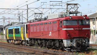 【配給輸送】 EF81-141+久留里線キハE130-110 栗橋駅発車