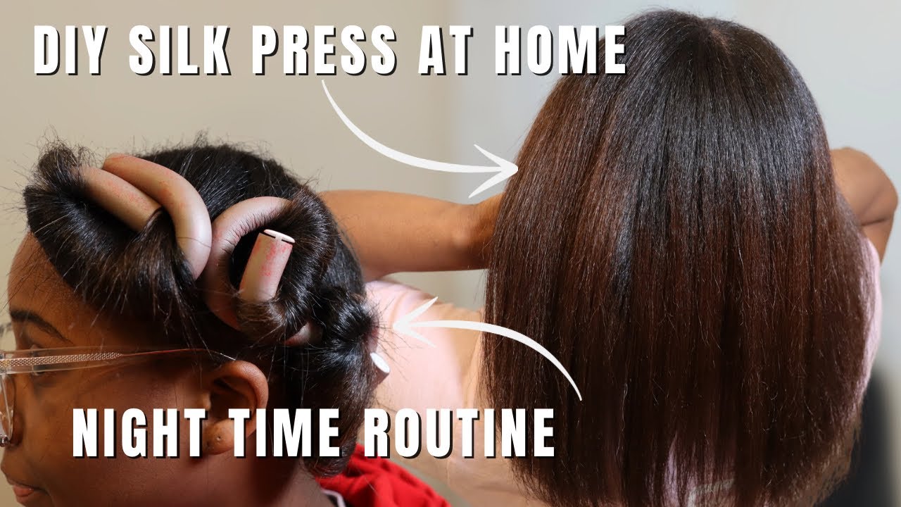 how to do a silk press at home + flexi rod night time routine to