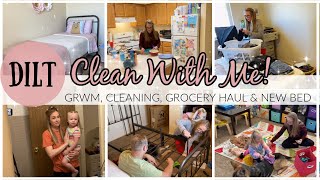 DITL CLEAN WITH ME! GRWM - CLEANING - GROCERY HAUL - NEW BED FOR TENNYSON | CLEANING MOTIVATIONAL