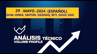 ANALISISTRADING 29 MAYO2024 (ESP)  ANALISIS VOL. PROFILE DOW , SP500 , NASDAQ, WTI, ORO, DAX