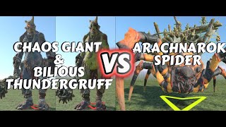 Who Will Win? Chaos Giant/Bilious Thundergruff or Arachnarok Spider in Warhammer Total War 3!