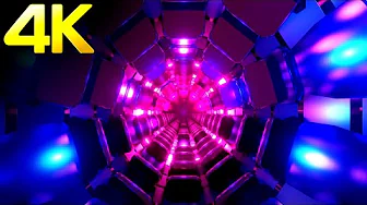 4K Abstract Screensaver Blue & Pink Color Neon Circle Tunnel Black Screen Relaxing Sci-fi Video Loop