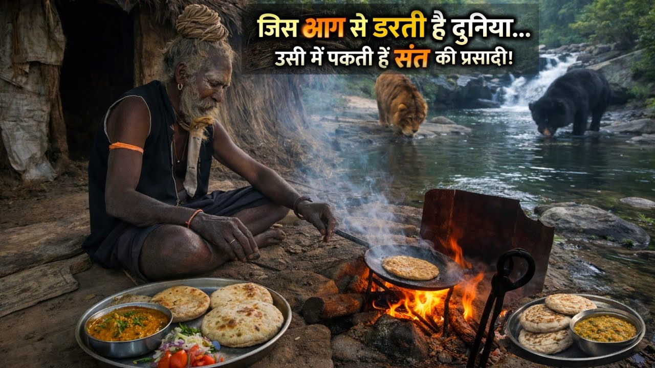 एकांत जंगल में जिस आग से डरते हैं लोग वहीं बनती है भभूत धारी संत की दाल टिक्कड़ भोजन प्रसादी #saint 