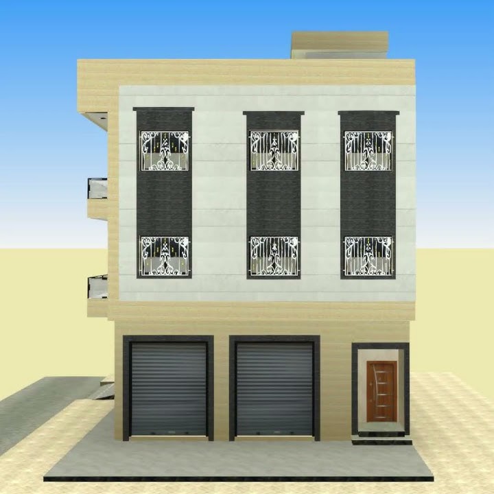 تصميم منزل 112 متر مربع  بواجهتين سفلي تجاري شقتين في كل طبق #3D تلاثي الأبعاد
