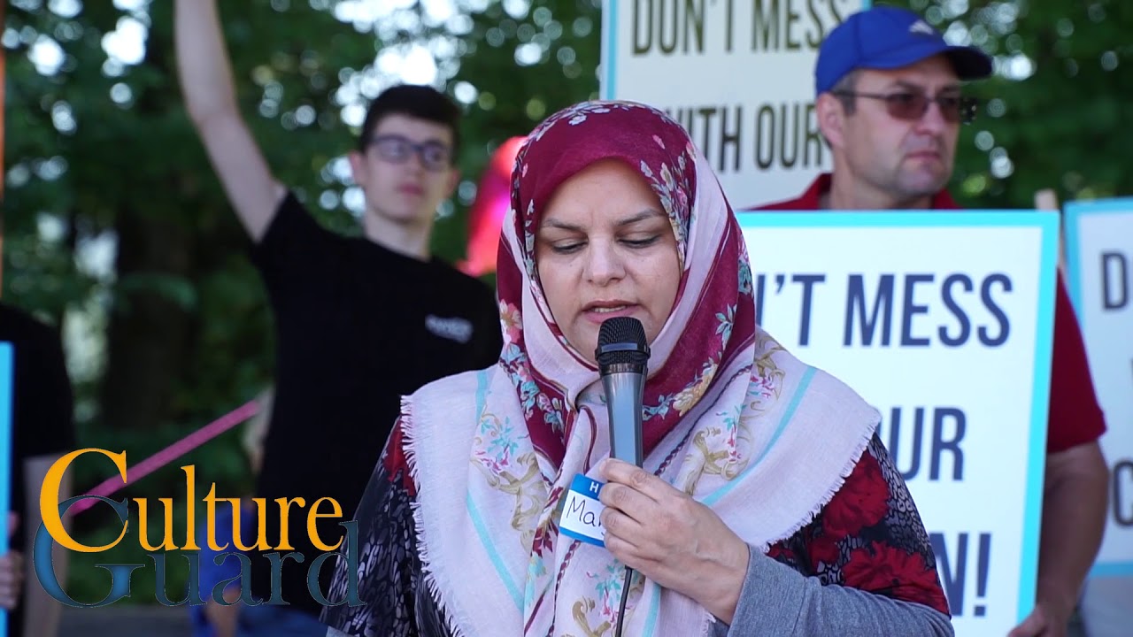 Maryam Heshmatzadeh speaks at Stop SOGI Rally in Port Moody on July ...