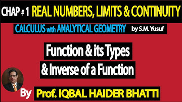 Ch#1 |  Function , Types of Function and Inverse of a Function | Calculus by SM Yusf lec13 in Hindi/