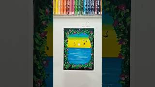 Easy Sunset Seascape Drawing with Oil Pastels | Step-by-Step Tutorial #artshorts #oilpasteldrawing