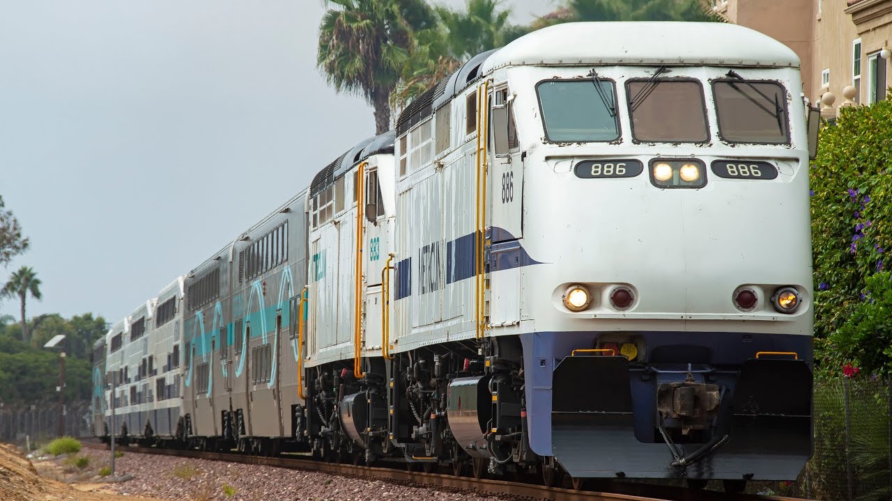 4K - Passenger Trains throughout Oceanside, California in Fall 2018