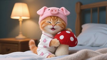 Adorable Ginger Kitten Can’t Sleep – Mama Cat Makes a Cute Mushroom Pillow for Sweet Dreams 🐱🍄
