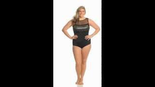 Longitude Plus Size Embellishments Mesh Highneck One Piece | SwimOutlet.com