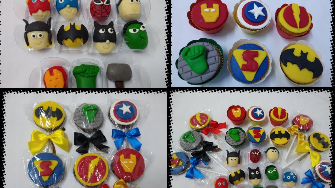 Personalizando doces Heróis na pasta de leite em pó l cupcake l pirulito l docinho modelado de leite