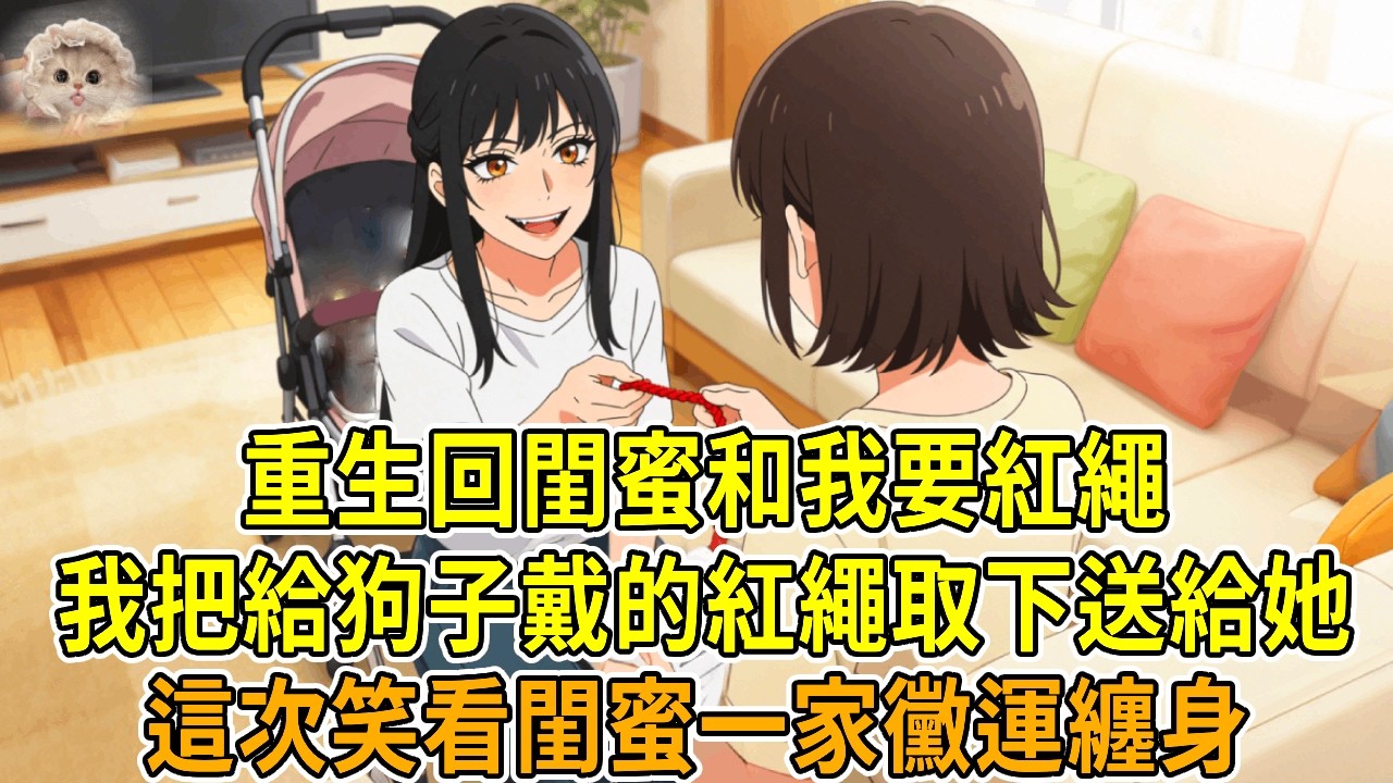 上一世，閨蜜兒子體弱易病，向我要我女兒用過的紅繩，我要送新的，她堅持要舊的，說舊的有福氣。後來她兒子健朗，我女兒意外摔傷，再睜眼我把給狗戴的紅繩送給她！