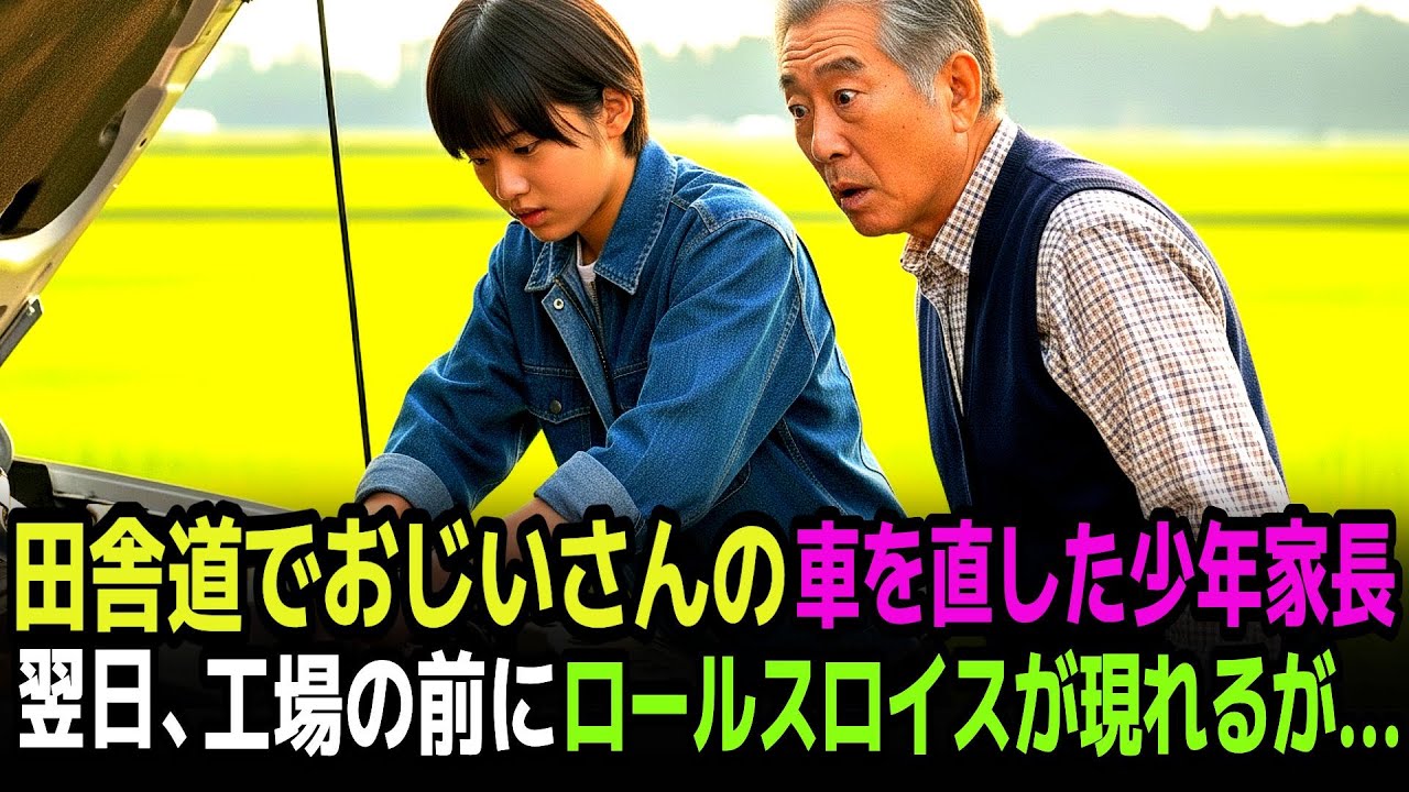 田舎道でおじいさんの車を直した少年家長 翌日、工場の前にロールスロイスが現れるが
