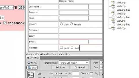 การสร้างฟอร์มรับข้อมูลด้วย Dreamweaver2