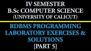 IVSemBScCSRDBMSLabPart5YouTube