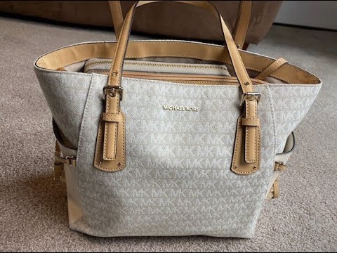 MICHAEL Michael Kors, Bags, Michael Kors Voyager Medium Crossgrain Leather  Tote Bag In Color Tan Husk