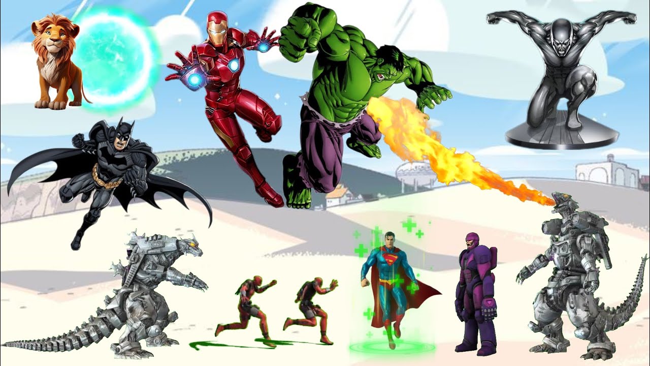 الابطال الخارقين هالك و ايرون مان مع باتمان وديدبول يحاربون وحوش ميكاجودزيلا العملاقة|وقت الحدوتة