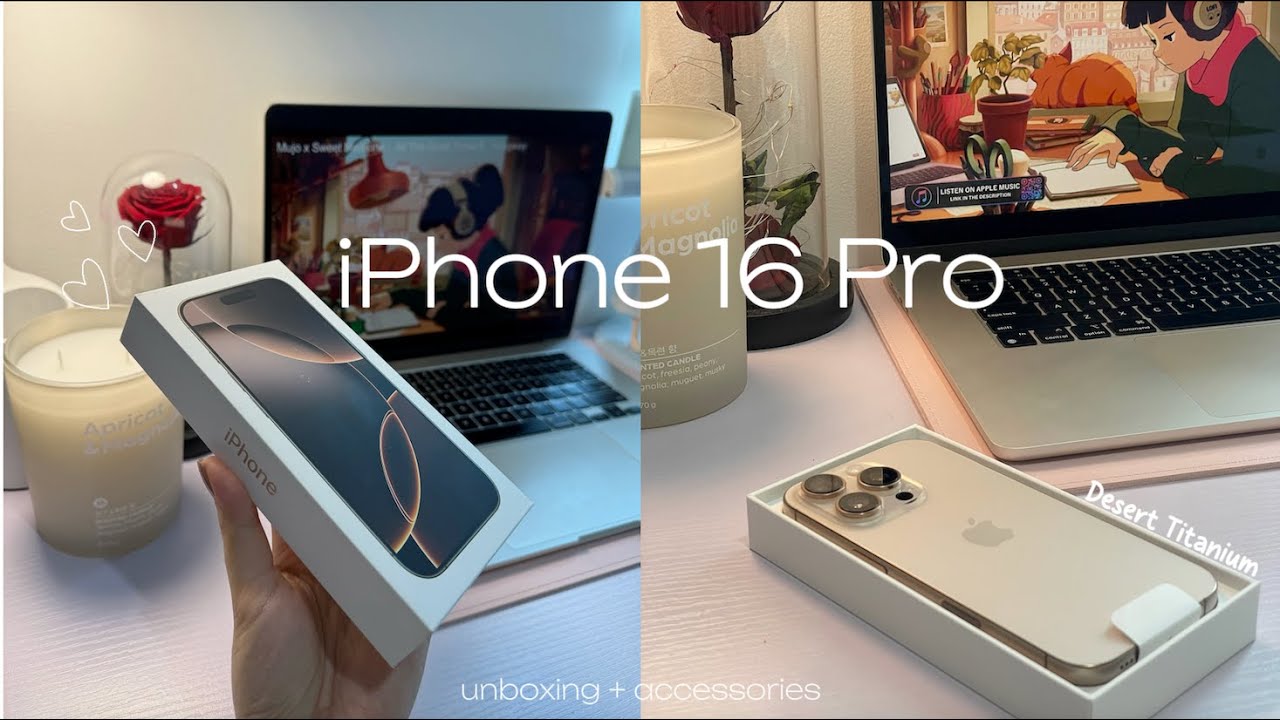 iPhone 16 Pro Aesthetic Unboxing (Desert Titanium) 🤎 + Accessories, comparison to iPhone 12 Pro 