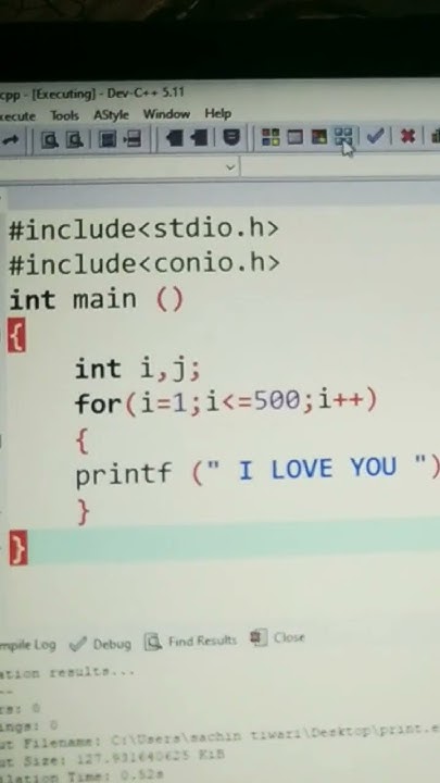 dev c++ wap to print love program 💕 ️ - YouTube