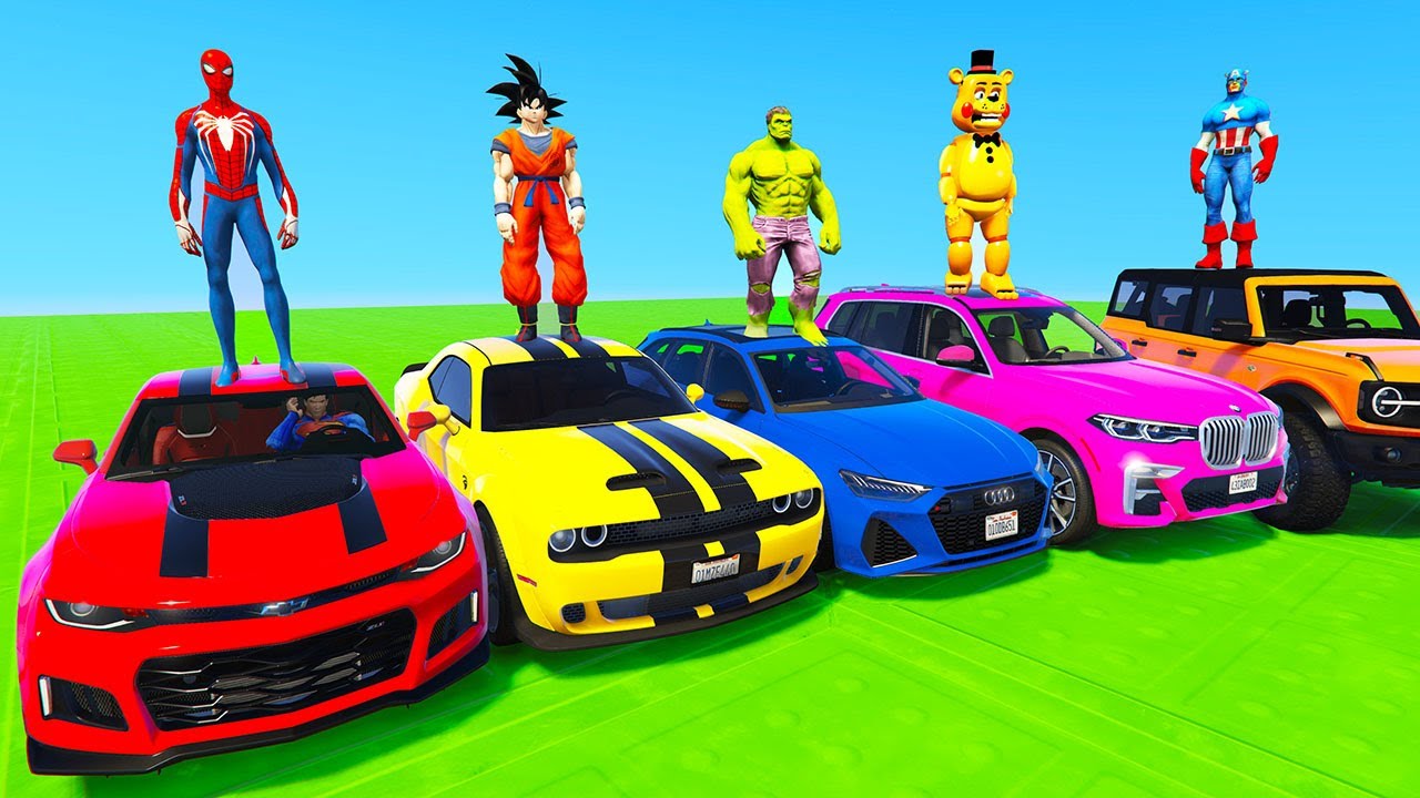 SPIDERMAN CARS Racing Mega LAKE Ramp Challenge ! SUPERHEROES HULK Epic ...
