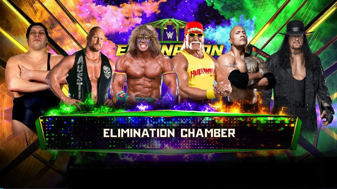 6 MAN ELIMINATION CHAMBER - Undertaker Rock Hulk Hogan Stone Cold Andre