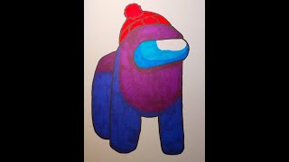 Drawing Among Us Character wearing a red Beanie using Sharpies and Copic Marker - timelapse