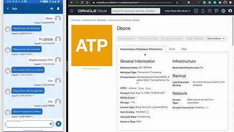 Oracle Cloud Infrastructure (OCI) Service provisioned using Oracle Digital Assistant (ODA)