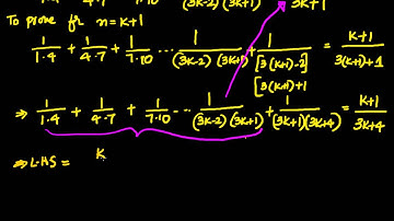 Mathematical Induction: Prove  that  1/1.4 + 1/4.7 + 1/7.10 ... + 1/(3 n-2)(3 n+1)  =  n/(3 n+1)
