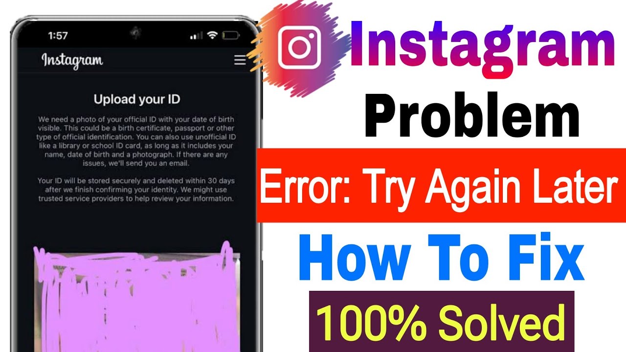 upload your id instagram error please try again later || instgram ...