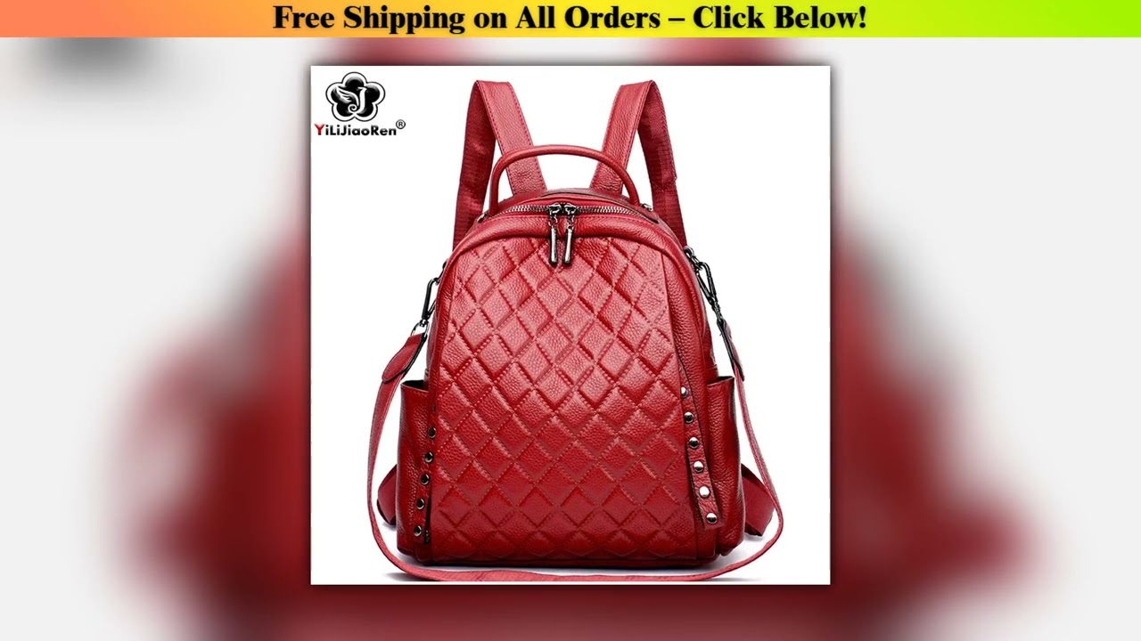 Genuine Leather Rucksack Women Shoulder Bag Luxury Designer Plaid Backpack Female Large Capacity