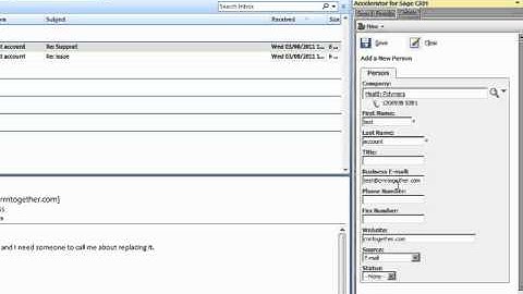 Create a Sage CRM person from outlook with Accelerator for Sage CRM
