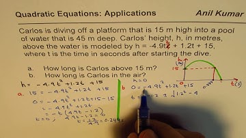 Find the time when the diver is in the air Quadratic Application