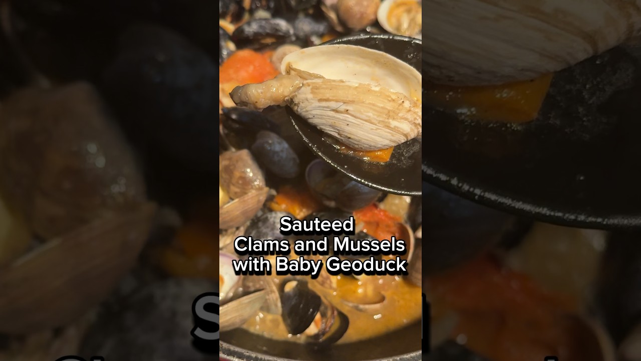Sauteed Clams and Mussels with Baby Geoduck freshly harvested from Victoria BC
