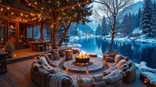 Peaceful Winter Piano Music Riverside Cabin Ambience ❄️🔥 Crackling Fire Pit, Snowfall & Snowy Forest Net Worth