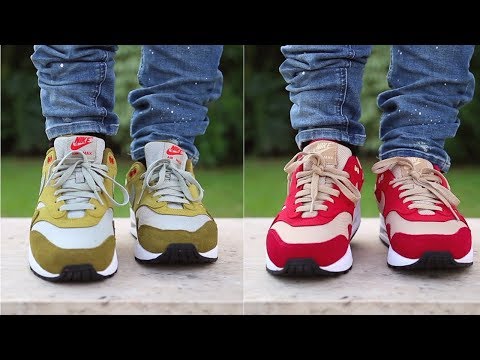 air max 1 red curry on feet