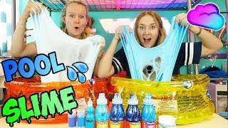 XXL POOL SLIME CHALLENGE - WASSERSCHLEIM  IM BABY PLANSCHBECKEN - Nina VS Kathi - Wer geht baden?